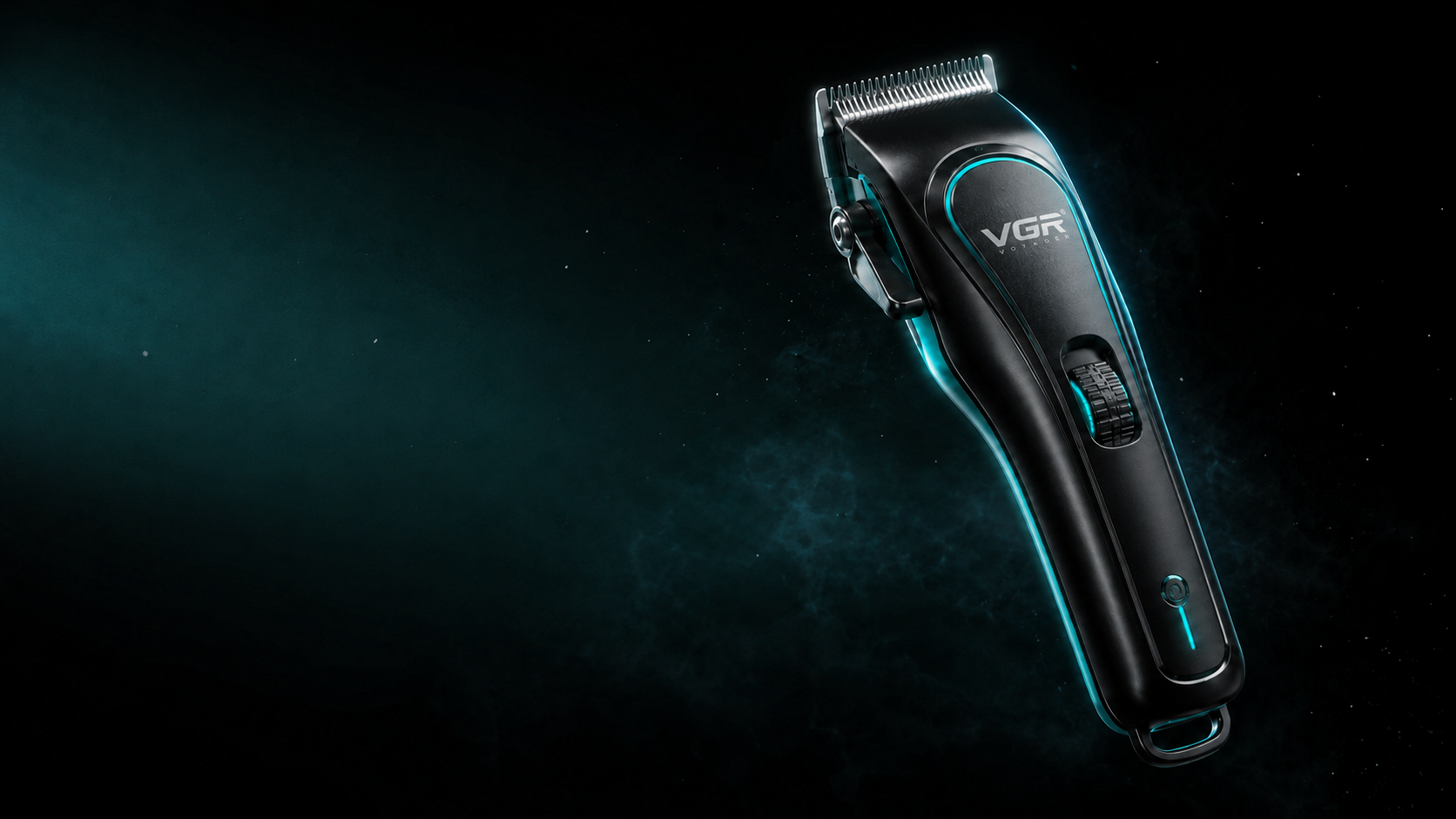 Professional VGR hair clipper, black finish with turquoise light